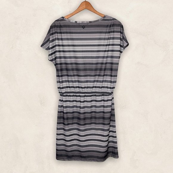 Prana Small S Black Gray Geometric Print Drawstring Waist Pullover Lindy Dress - Picture 3 of 4